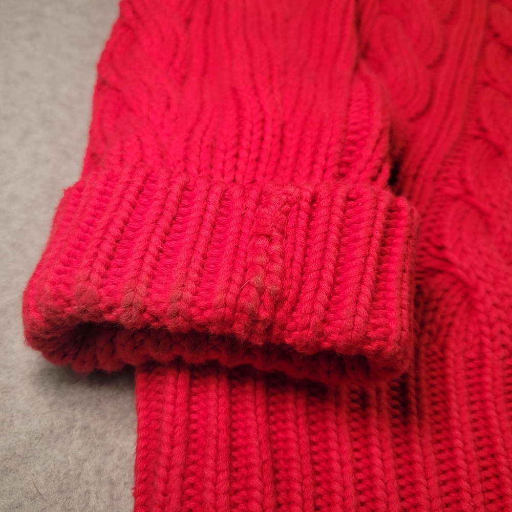 Womens Ralph Lauren Cable Knit Button Collar Sweater - Red - Picture 4 of 12